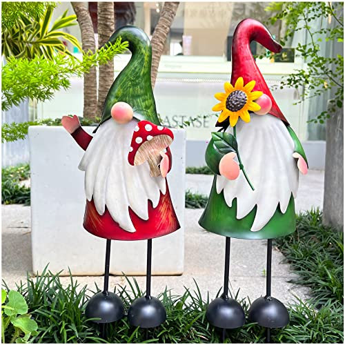 HONGLAND Lot de 2 Statues de Nain de Jardin en métal de 45,7 cm - Décoration pour Noël, pelouse, terrasse, Cour