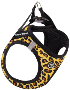 SUPER DOGGY Arnes Personalizado para Perros - Tamaño Pequeño y Mediano - Incluye 2 Etiquetas con Nombre - Chaleco Suave y Reflectante - Transpirable con Diseños Divertidos (L, Leopard)