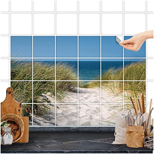FoLIESEN Fliesenaufkleber - Deko-Bild für Bad, Küche, Badezimmer - Dekoration Fliesen-Bild selbstklebend - Weg ans Meer, Fliese - Bild (BxH):15x15 cm - 75x45 cm / 15-tlg.