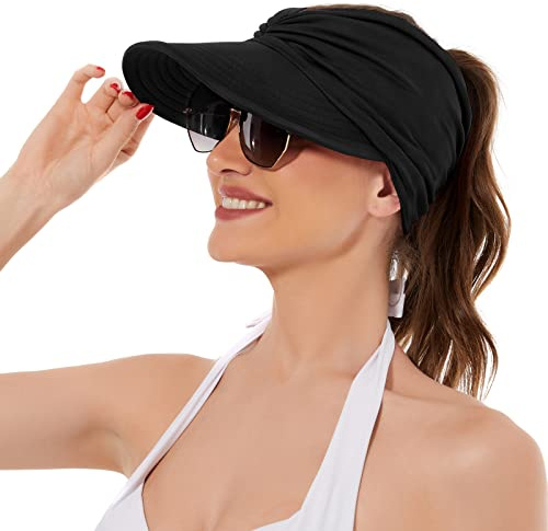 Wide Brim Visor Hats for Women, Comfortable Sun Protection Visor Black