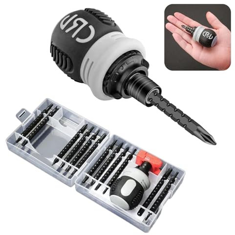 BAKESHU Juego de destornilladores de trinquete 26 en 1, destornillador corto, juego de destornilladores pequeños con un imán