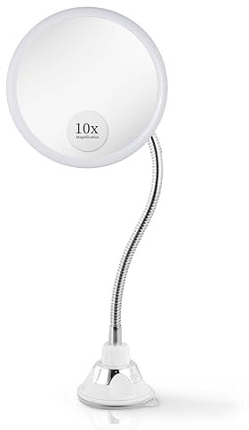 Specchio Ingranditore 10X con Collo Flessibile per Trucco - Specchio da Tavolo con Ventosa per Bagno, Toeletta e Viaggio - Magnifying Makeup Mirror - 17cm x 17cm (Rotondo)