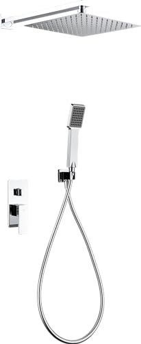 Mice - Doccia a Parete Incassata - Kit Doccia Monocomando con Soffione Quadrato, Maniglia per Doccia - Rubinetteria da Bagno Argentata GPP048