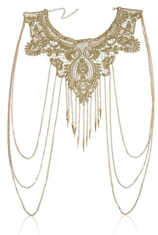 SCJJZ Chaînes de taille,Collier à glands multi-couches en dentelle dorée pour le corps