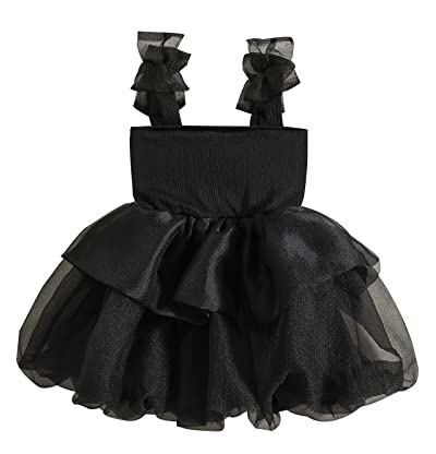 Geagodelia Abito Bambina Elegante in Tulle Abito Principessa Neonata Senza Maniche A-Line Vestito Estivo Abito da Festa per Il Compleanno (Nero, 5-6 Years)