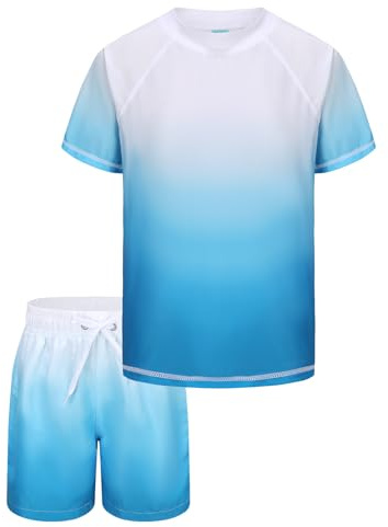 Boys Rash Vest Kids Two Piece Swimming Costume with Board Shorts Boys Swimsuit Set Age 13-14 Years