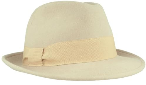 Breiter Cappello da donna in feltro, 100% lana, misura regolabile, cappello da donna, Beige medio Trilby, S