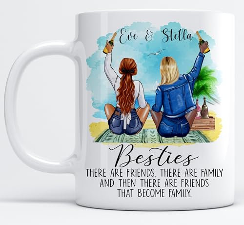 EKAM Personalised Best Friend or Sister Tea Coffee Mug Custom Name Gift - Heartfelt Message & Outfit Choices Best Friendship Gift for Best Friends, BFF Birthday Present Her, Christmas