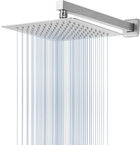 Soffione Doccia Voolan Rain con Braccio di Estensione, Soffioni a Pioggia in Acciaio Inossidabile, Soffione Doccia 25cm Quadrato ad Alto Flusso (Braccio Doccia 40.5cm)