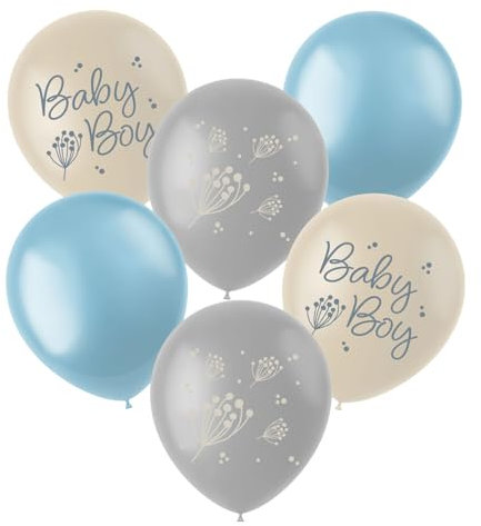 Folat B.V.- Folat Shower Deko, Babyparty, Blau, WeißLatexballons-Blooming Baby Boy-33 cm-6 Stück, Multicolor, 33 cm (24987)