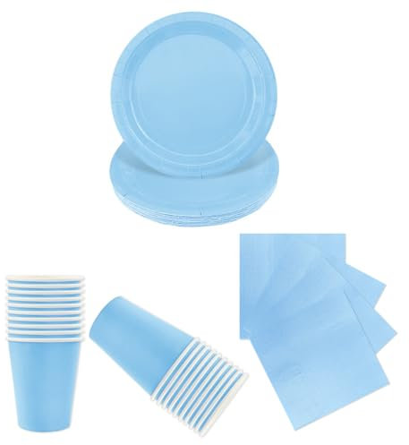 LAWALEISHE 72pcs Blue Party Tableware Set, Disposable Blue Paper Plates, Cups and Napkins, Solid Color Paper Tableware for Weddings, BBQ and Birthday Parties, Table Decorations