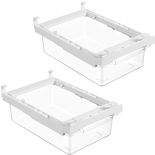 DAKFOOK 2 Pack Adjustable Fridge Drawers with Slide Rails, Slide Out Fridge Organisers for Storing Fruits, Vegetables, Eggs, Meat