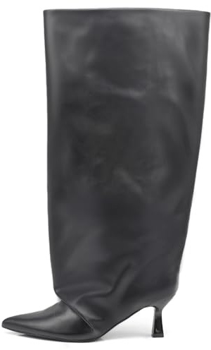 IF Stivali alti da donna tacco fine Punta affusolata tacco kitten heel gambale slouchy X8447 Nero N.38