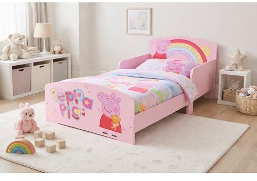 Kidsaw Peppa Pig Kids Toddler Bed Frame with Safety Rails, Pink