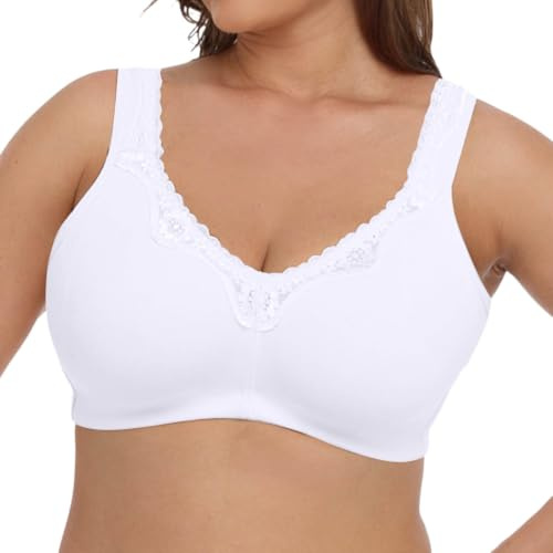 Générique Soutien-Gorge en Coton pour Femme sans Armature Confortable Grande Taille Maintien Fort Bordé Dentelle Non-Rembourré Couverture Complète