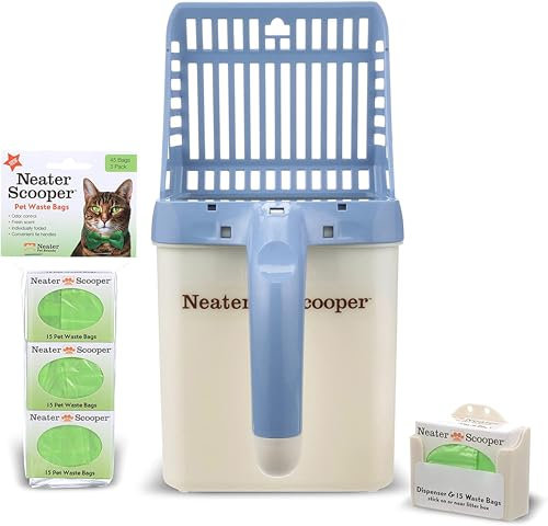 Neater Pet Brands - Neater Scooper Katzenkloschaufel und 60 Nachfüllbeutel Set – Katzenstreu Sieb Streuschaufel System mit Extra Müllbeuteln (Blau)