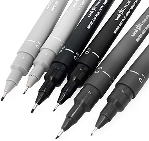 Uni Pin Fineliner Drawing Pen - Sketching Set - Gray Tones - 0.1/0.5mm - Set of 6