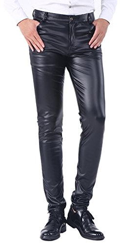 Idopy Pantalon en Similicuir pour Hommes d'affaires Slim Fit Jeans Pantalons Pantalons décontractés