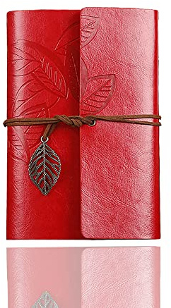 Vintage påfyllningsbar anteckningsbok med klassisk präglad lös löv skrivböcker med retrohängen resedagbok (1 st röd) [Office Product]