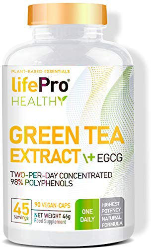 Life Pro Green Tea + EGCG 90 Caps. | Té Verde con un 98% de Polifenoles | Dosis elevada | Fabricado en España