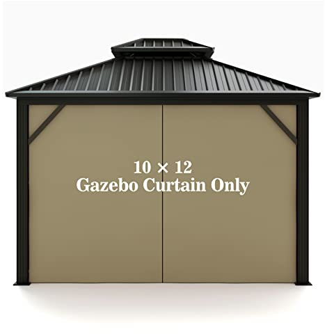 Gazebo Universal Replacement Privacy Curtain – Hugline 10' x 12' Gazebo Side Wall Outdoor Privacy Panel with Zipper (Khaki)