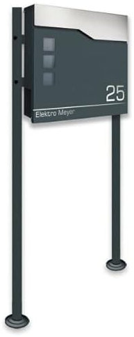 Briefkasten in anthrazit incl. Standfuß und Beschriftung - aus pulverbeschichtetem Stahl mit Zeitungsrolle und Sichtfeldern