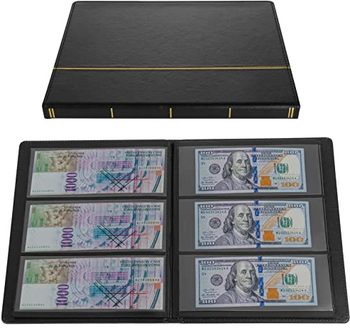 TsunNee Paper Money Collection Album 60 Pockets, Leather Cover Currency Collection Holder Book, Double-sided Paper Money Storage Album, Bill Commemorative Money Penny Holder for Collectors, Black