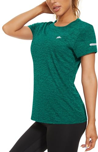 KEFITEVD Camisetas Mujer Camisetas Manga Corta Cuello Redondo Camisetas de Deporte de Verano al Aire Libre para Dama Poliéster,Jade Verde,L