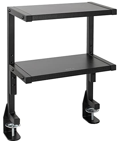 VIVO Clamp-on 13 inch Above or Below Desk 2-Tier Shelving Unit for Table Accessories, Gaming Devices, and More, Storage Tray, Desktop Organizer, Black, STAND-SHELF2C