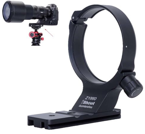 iShoot Metall-Objektivkragen, Stativhalterung, kompatibel mit Nikon Nikkor Z 180–600 mm F5.6–6.3 VR, Objektivstütze, Halterung, untere Arca-Swiss Passform, Schnellwechselplatte für Arca-Klemmkopf und