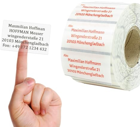 GoodMarkt selbstklebende personalisierte Adressetiketten | 60x30 mm, ab 125 Labels/Rolle, Kunststoff transparent | wasserfestes und reißfestes Adressaufkleber | Namensaufkleber für Briefe, Bücher