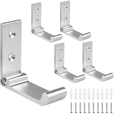 HEKOBAG 5 Stück Faltbare Wandhaken 90° Faltbare Kleiderhaken Klapphaken Rostfrei Wandhalterungshaken Aluminiumlegierung Kleiderbügelhaken mit Schrauben für Küche, Schlafzimmer, Badezimmer