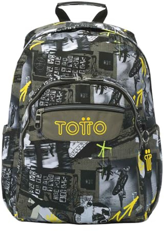 TOTTO - Mochila Escolar Adaptable a Carro, Modelo Acuareles, Capacidad 20 L, Bolsillo para Pc 14, 2 Bolsillo Botella, Espaldar Ergonómico con Flujo de Aire, Correas en S, Estampado Baski Multicolor