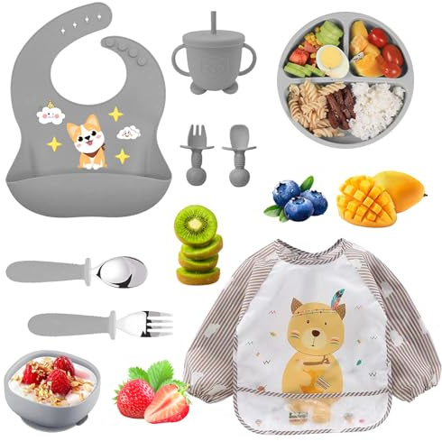 Oskuglin 9 pièces Set Repas Bébé Silicone sans BPA dès 6 mois