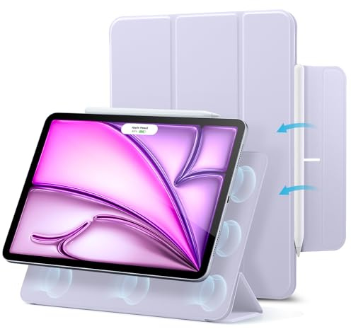 ESR Fodral för iPad Air 13 2025/2024 och iPad Pro 12.9 (2022/2021/2020), med magnetlås, smalt trippelfodral, kompatibel med penna Pro/USB-C, automatisk på/av, hållbart skydd ljuslila