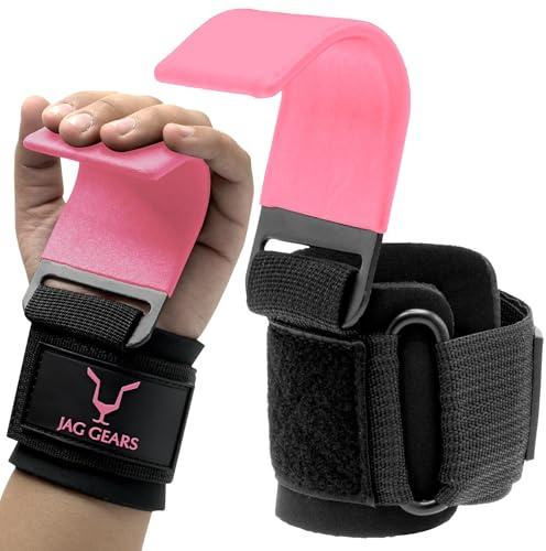 JAG GEARS Weight Lifting Hooks for Gym training, 8mm Thick Padded Neoprene with Double Stitching, Weight lifting, and Muscle Building for Men and Women (Pink)