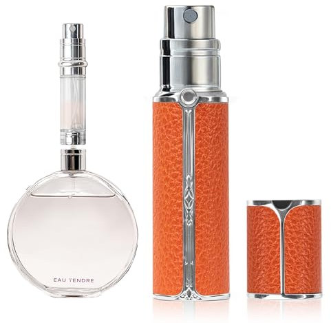 muilsae AF01OR perfume atomizer leather refillable perfume bottle pocket cologne atomizer bottom fill 0.17oz suitable for travel and vacation, birthday and anniversary, 5ml(Orange)