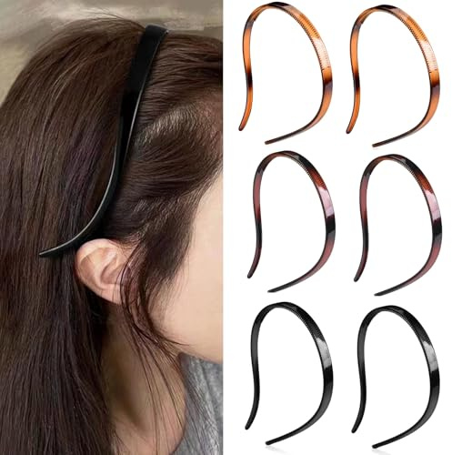 FloralGrace 6diademas de plástico para usar gafas, sin presión, sin dolores de cabeza, diademas cómodas y finas de moda, antideslizantes (negro, carey de tortuga)