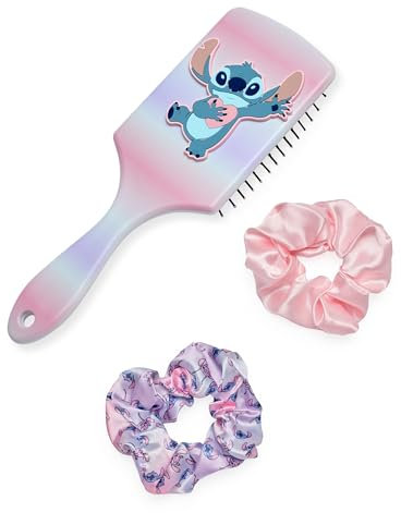 Disney Lilo & Stitch Ensemble brosse à cheveux et chouchou pour femme | Brosse à pompon et palette imprimée multicolore pour adultes avec personnage de point 3D