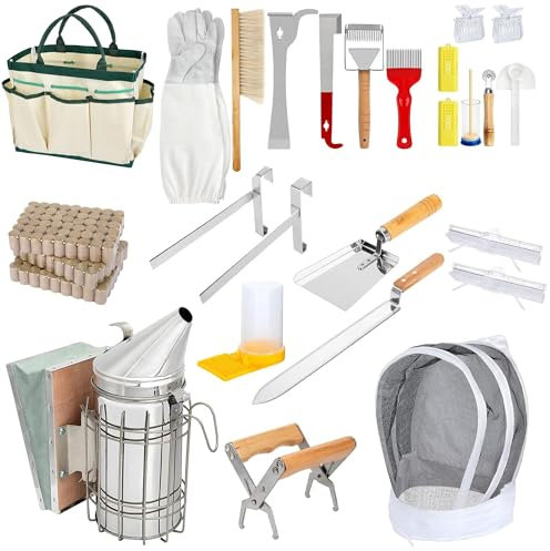 ERMWALR Imkereizubehör, Imkereizubehör, 26-teiliges Imkerei Starter Set, J-Haken, Rahmengriffe, Imkereiwerkzeuge und Zubehör für Imkerei Zubehör, Starter Set