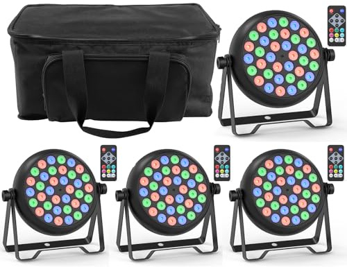 Erreyht 4 st RGB 36 per LED med väska, 36 W ljus med 4 kontrolllägen scenbelysning med fjärrkontroll, scenljus för DJ disco barer, DJ-konserter, halloween, jul