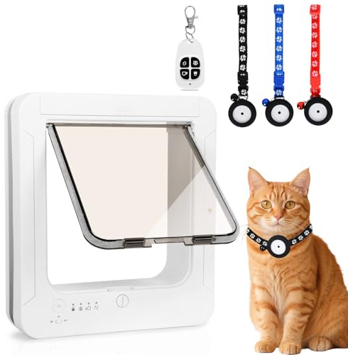 Fantspati cat Smart katzenklappe Tür für Innenraum Außen, Katzenklappe mit Chiperkennung, Katzenklappe mit Chip Tür mit 3 Kragen Sensor Schlüsseln