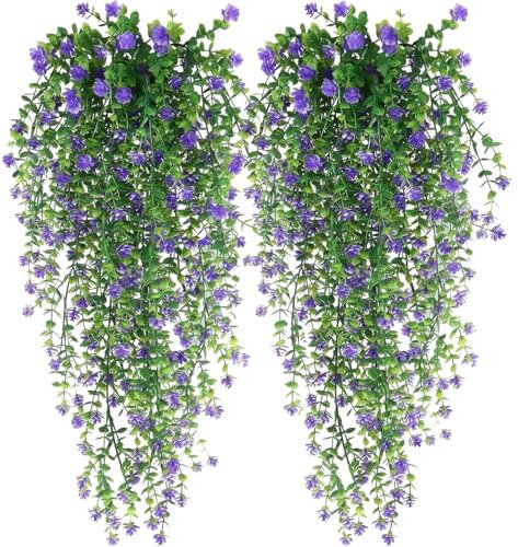 BEJAGWUS Pianta Finta Cadente 2 Pezzi,Piante Finte Artificiali da Interno Esterno,Edera Finta Artificiale Decorazioni Arredamento Arredo per Casa,Balconi, Giardino, Feste,Matrimoni,Ufficio (Viola)
