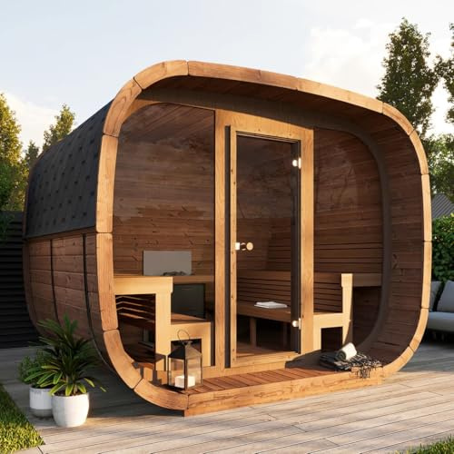 KeiCo ICON XL Cube Sauna – 3m Thermowood Outdoor Retreat with Panoramic Glass Front – Minimalist 5.6m² Design – FSC Certified – Harvia or HUUM Heater Compatible – For Home or Spa Use