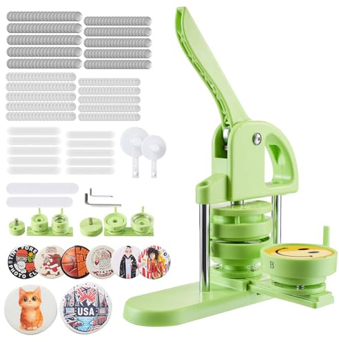 VEVOR Macchina per Spille, Macchina Punzonatrice con 200 pezzi Kit per Fustellatrice Manuale per Badge 32/58 mm, Impugnatura Ergonomica, per Spille Personalizzate Fai da te, Verde