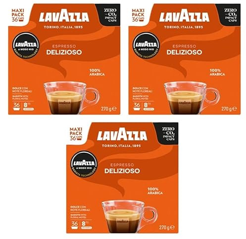 Lavazza A Modo Mio Delizioso Coffee Pods x36 (Pack of 3, Total 108 Pods) - 100% Arabica Coffee