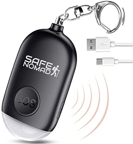 Personal Alarm for Women, Students, Kids, Elderly, Girls, Police Approved Rape & Panic Alarm, Waterproof, Rechargeable, Black with LED Flashlight.