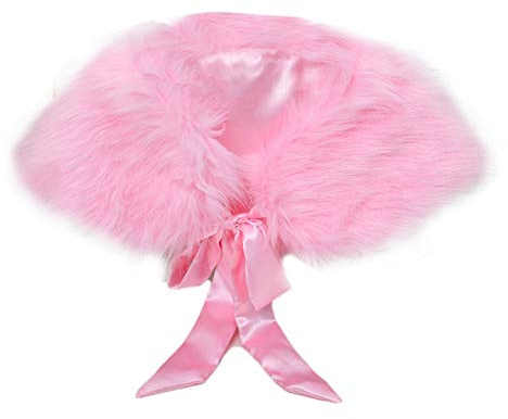 Cozomiz Girls Princess Faux Fur Flower Bolero Shoulder Cape Flower Girls Party Shawl Stole Shrug One Size Pink
