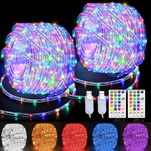 GLPE 20M(10m X 2 Stück) 200 LED Schlauch,USB lichterschlauch aussen,8 Modi und 16 Farbwechsel,RGB Lichterkette Außen Innen IP65 Wasserdichte für Schlafzimmer Party Garten Camping Weihnachten