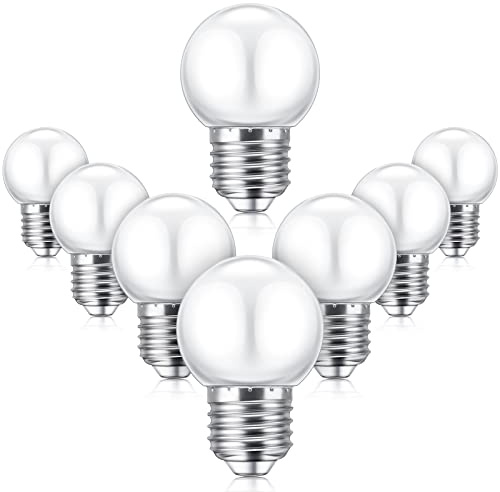 LED Night Light Bulb 1 Watt Low Wattage LED Bulbs 7.5 Watt Equivalent 4511220 Lighting S11 White Lightbulb Small Globe with E26 Medium Base G45 2700k Not Dimmable for Outdoor Christmas, 8 Pieces